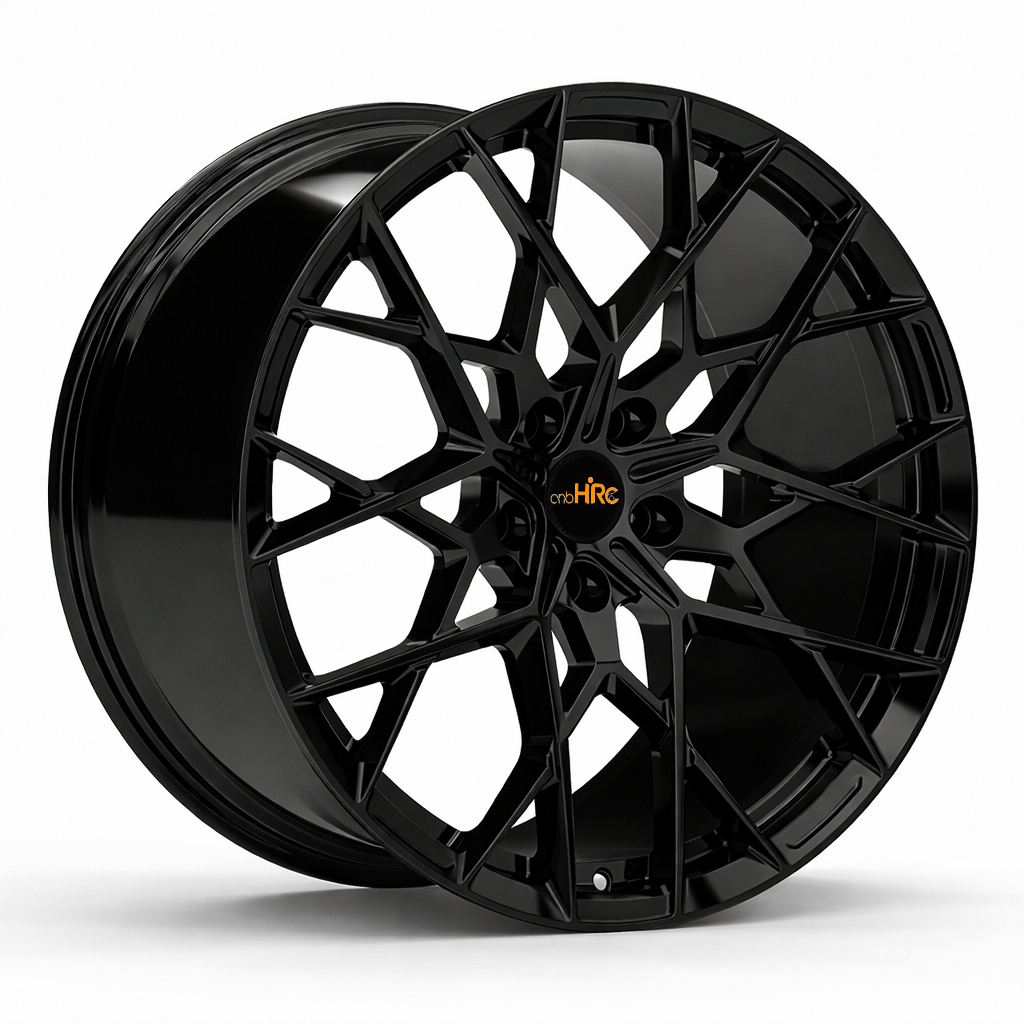 Custom Forged Mesh Wheels | Gloss Black Y-Spoke Alloy Rims for Luxury Sedans & Sports Cars